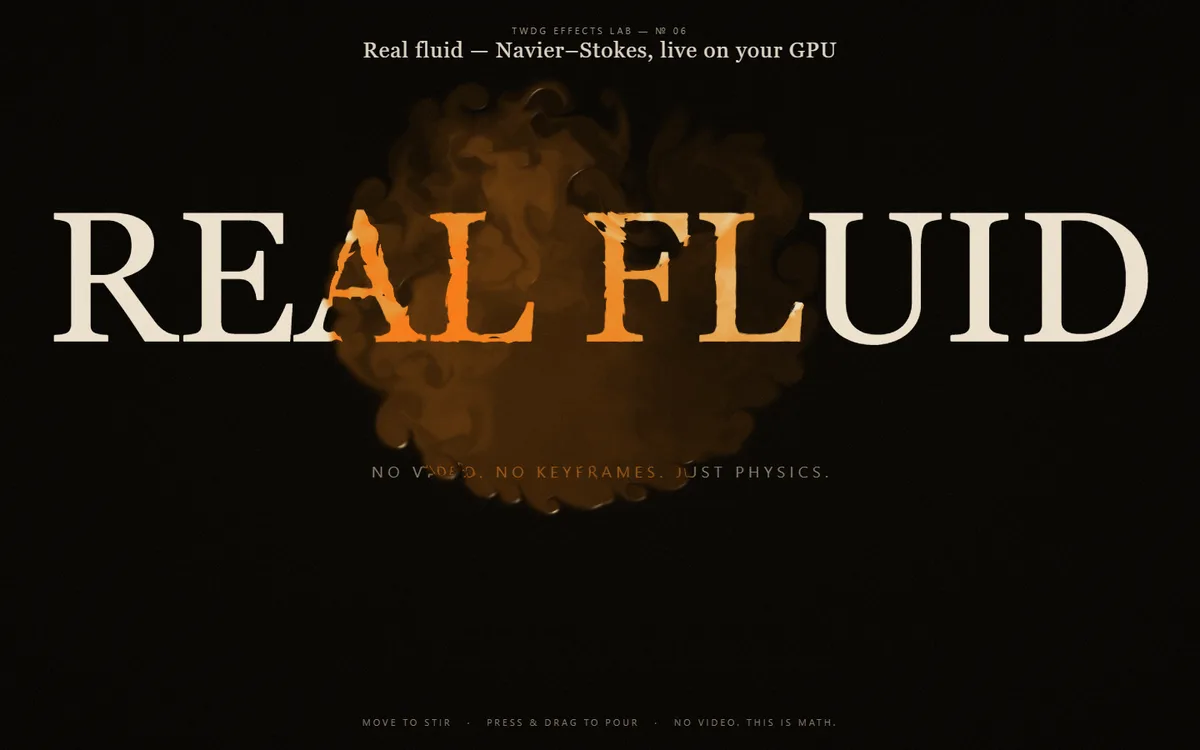 Amber fluid simulation swirling on a dark background